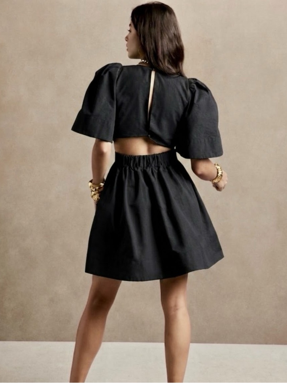 Banana Republic Emerald Puff-Sleeve Cutout Mini Dress